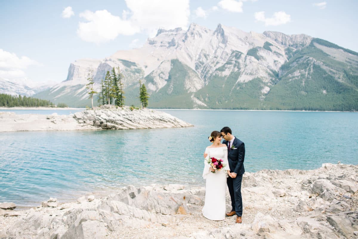 Banff wedding Lake Minnewanka elopement in the mountains